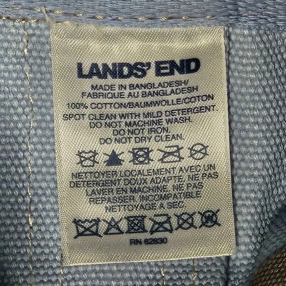 Lands' End Medium Zip Top Canvas Tote in pale blue & gray with striped straps - Picture 10 of 10